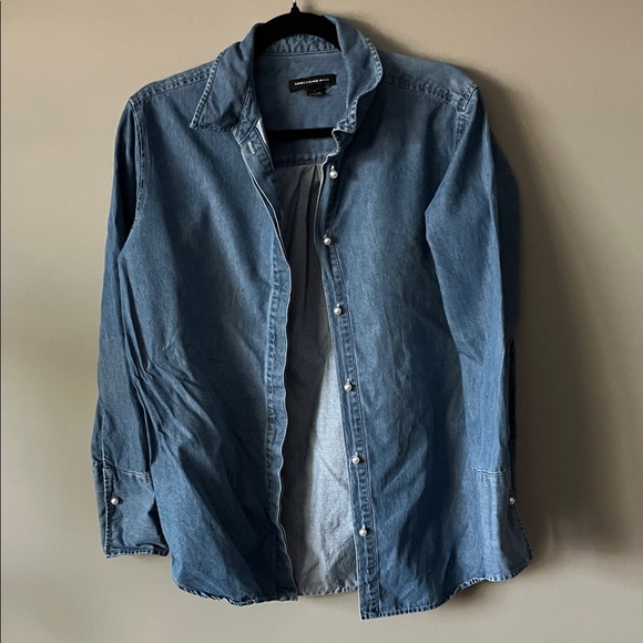 Something Navy Classic Denim Shirt with Pearl Buttons & Cuff Detail - Picture 1 of 10